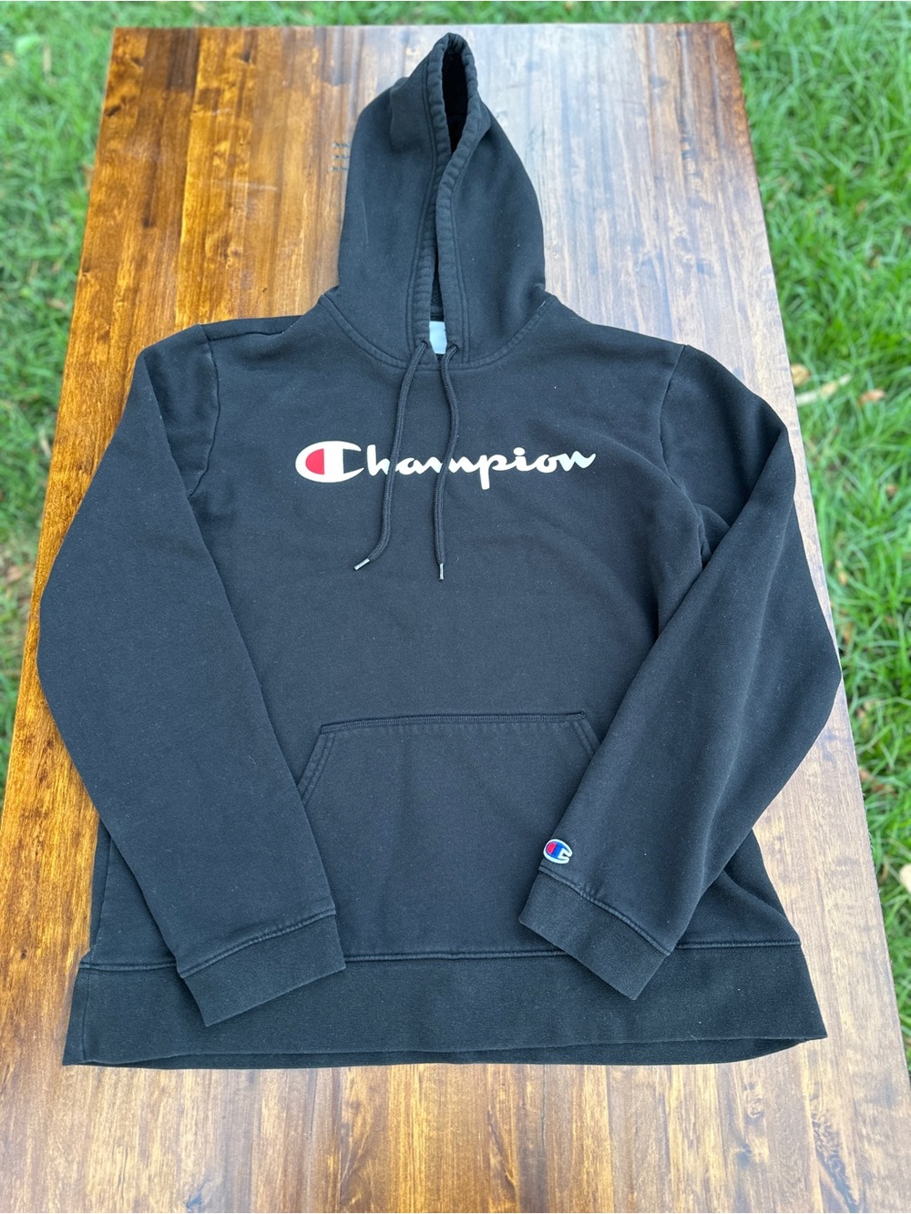 Champion Black Logo Pullover Hoodie Size Large